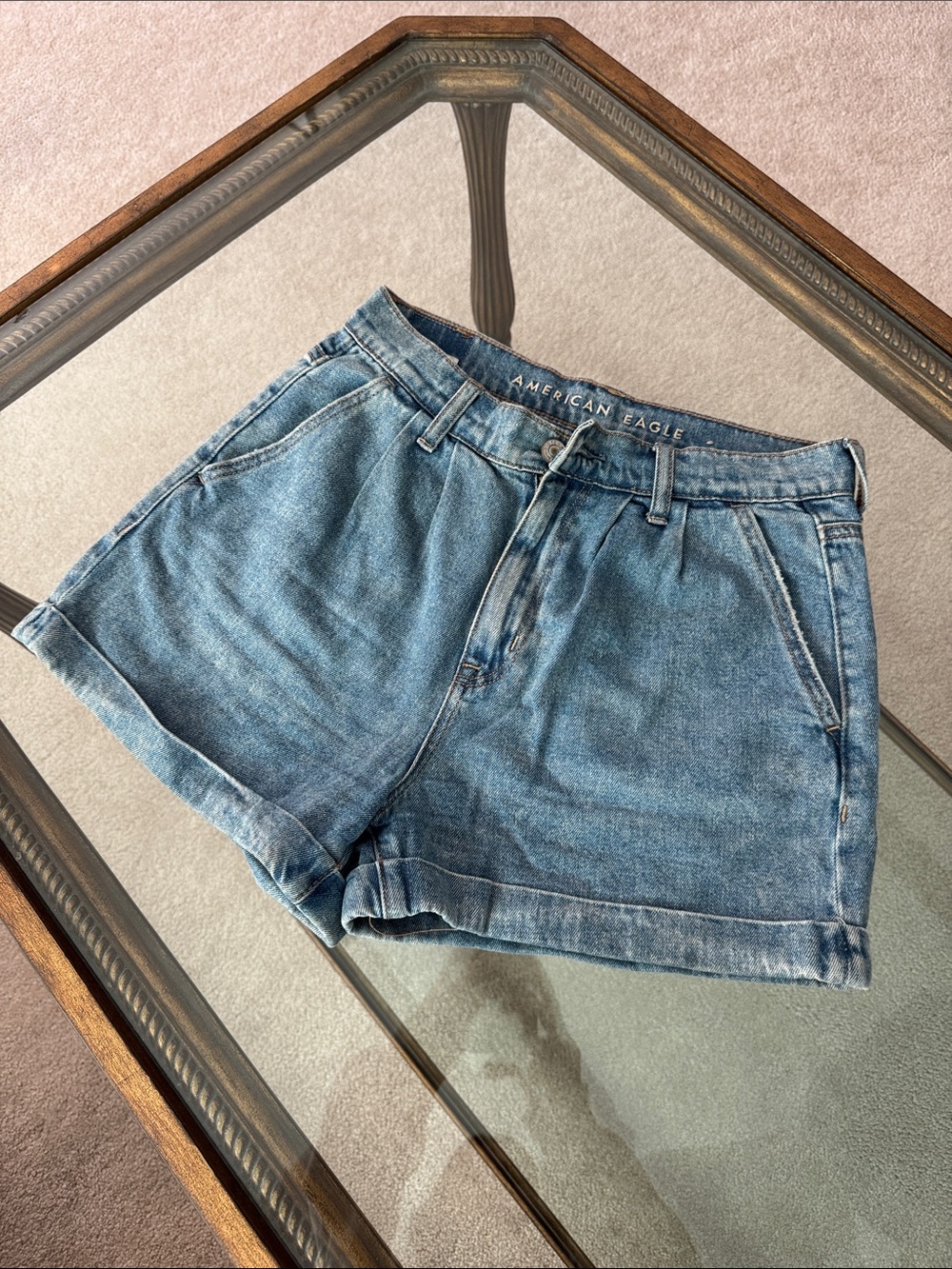 American Eagle Outfitters Light Blue High-Rise Denim Shorts